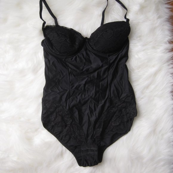 Sexy Black Lace Lingerie Bodysuit Padded Demi Bra Convertible Straps 36B M - Picture 2 of 10